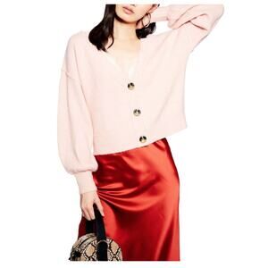 Topshop Pink Balloon Sleeve Button Crop Cardigan Size 8